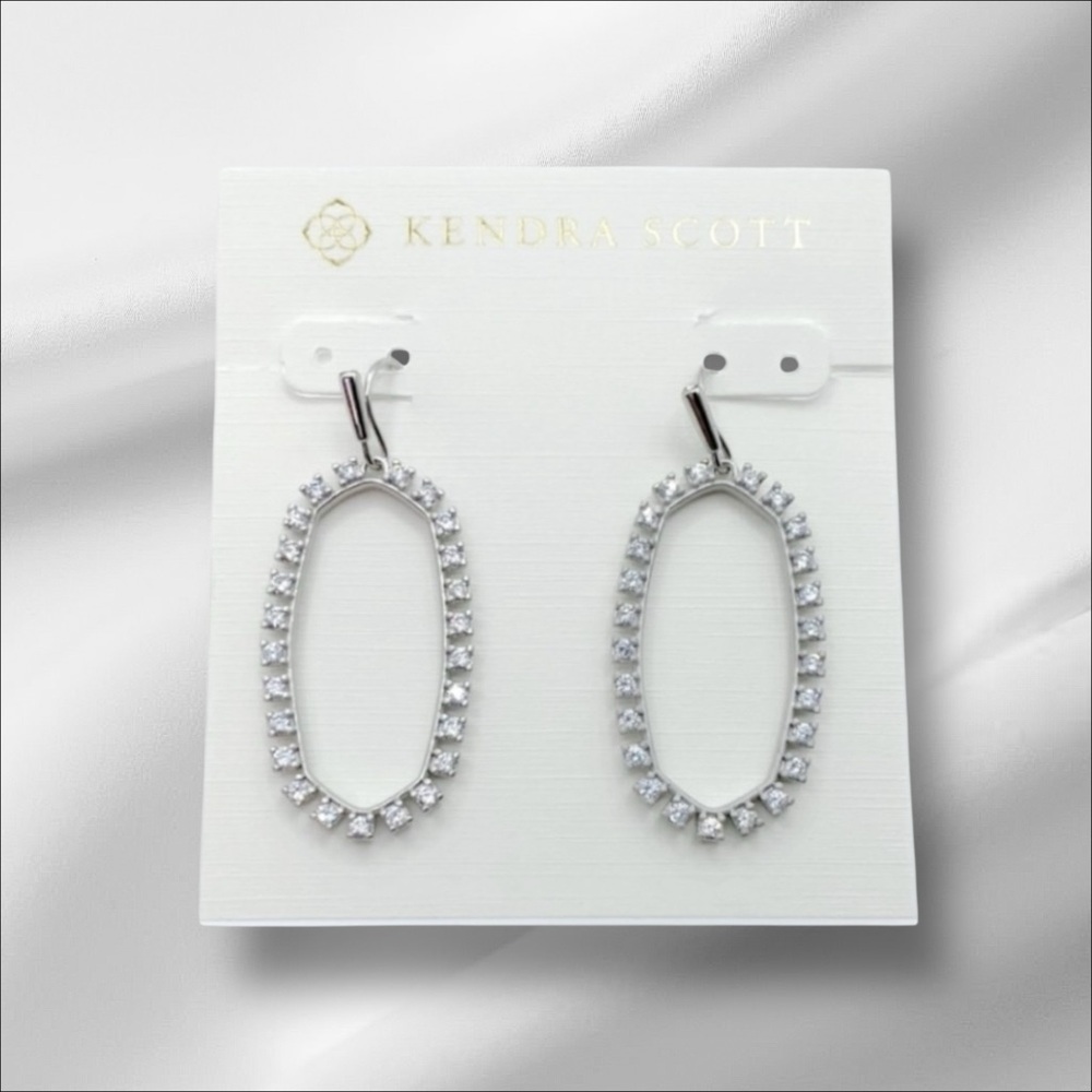 Kendra Scott Elle Open Frame Earring in Silver Clear Cz. NEW